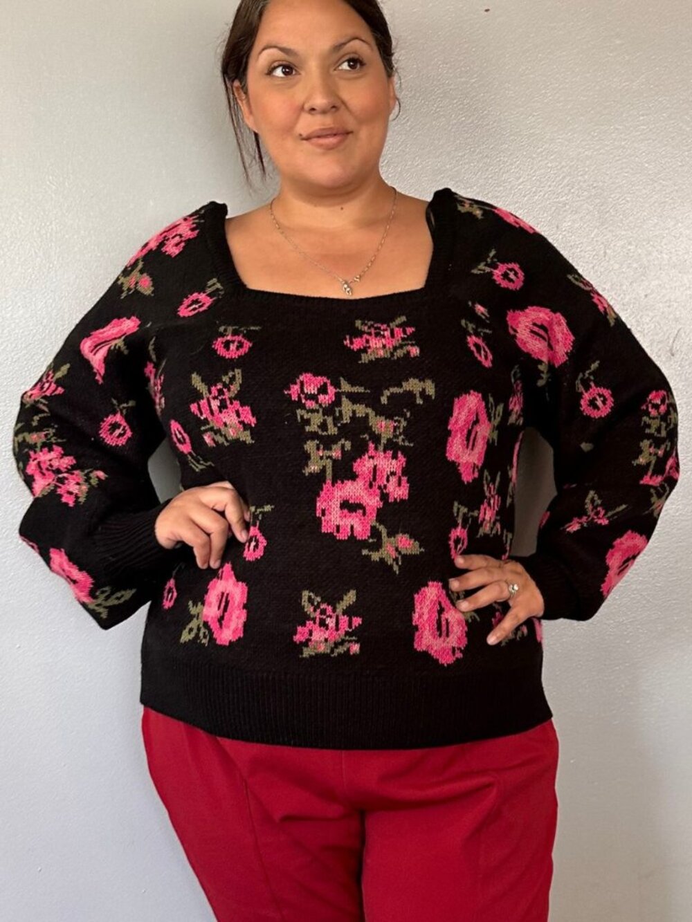 Cato black floral sweater 3X